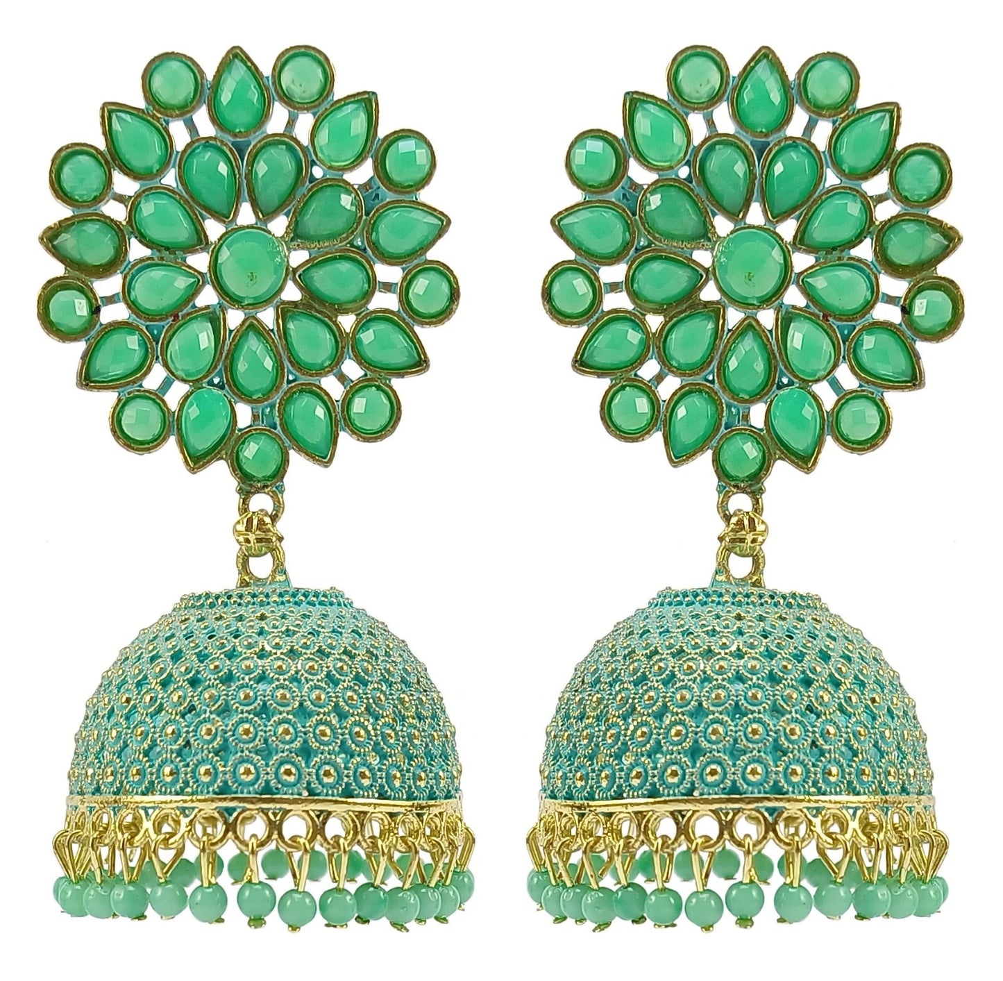 Vintage Gold-Plated Sea Green Ethnic Earrings