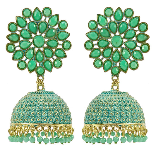 Vintage Gold-Plated Sea Green Ethnic Earrings
