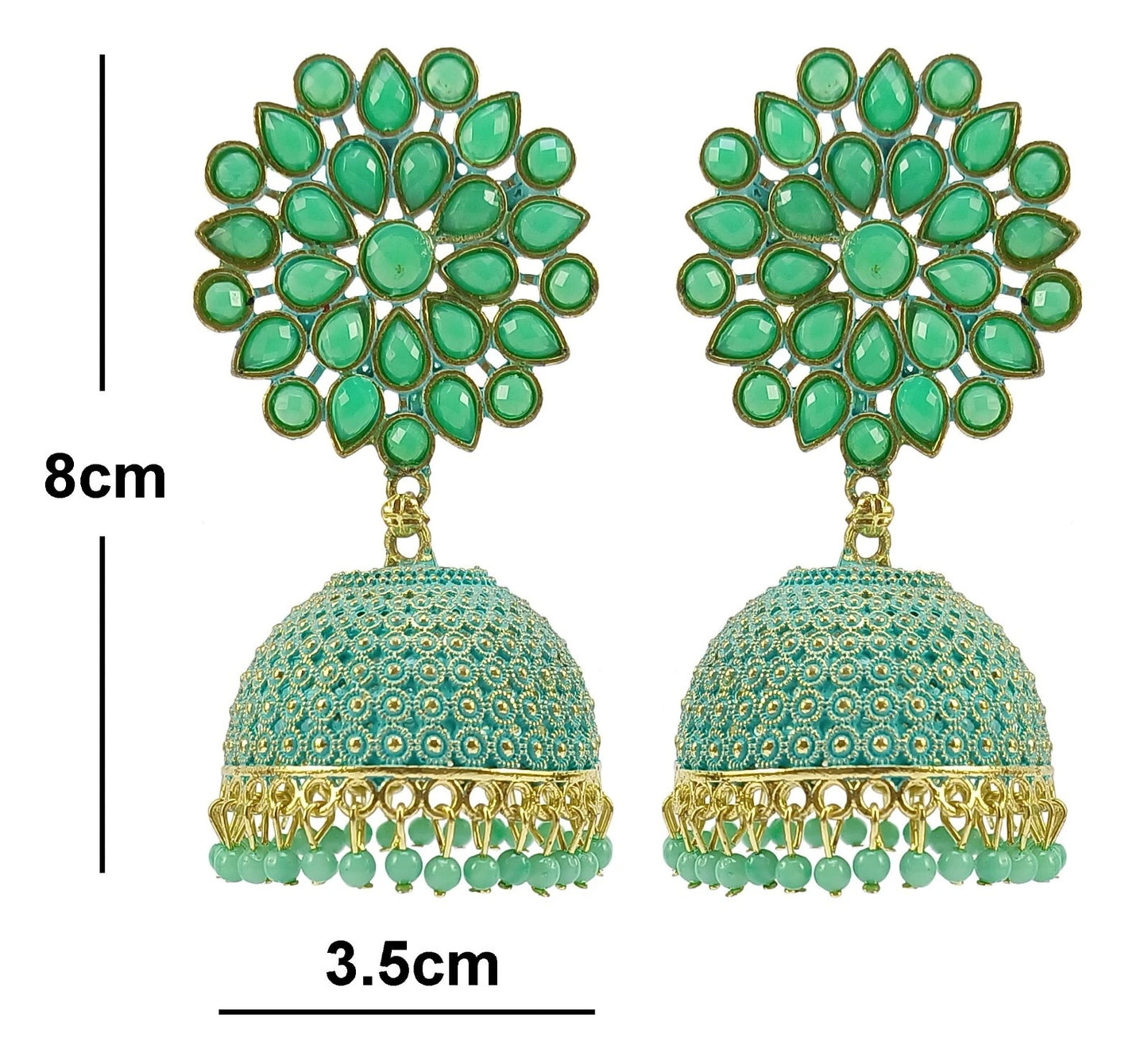 Vintage Gold-Plated Sea Green Ethnic Earrings