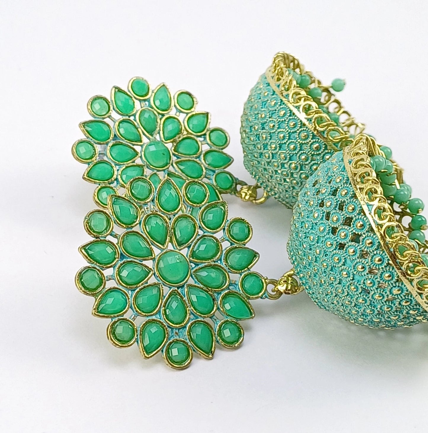 Vintage Gold-Plated Sea Green Ethnic Earrings