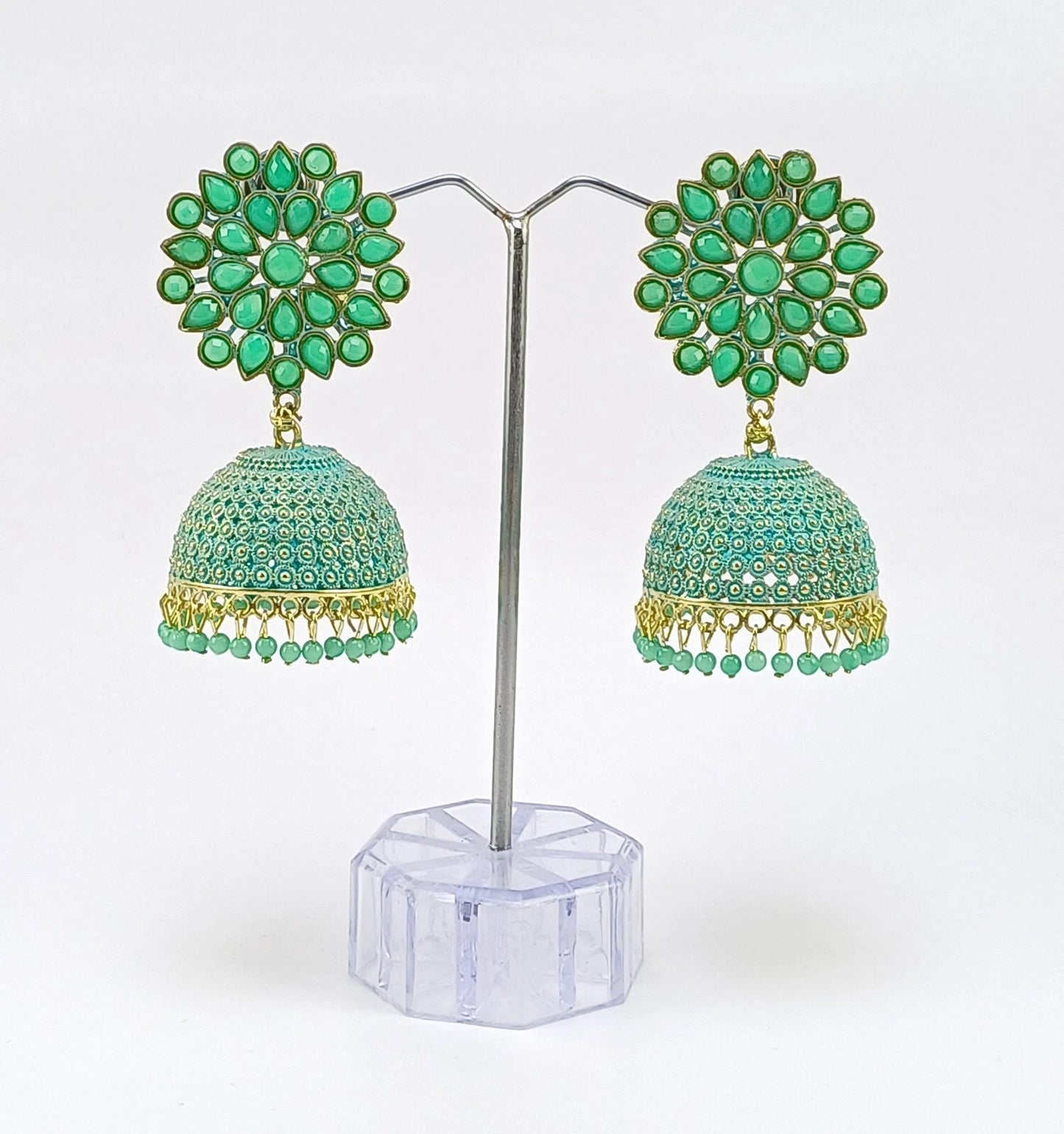Vintage Gold-Plated Sea Green Ethnic Earrings